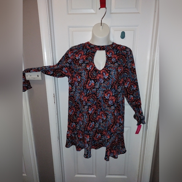 🆕️Xhiliration Dress XXL  Black Red Flower Ruffle Boho Shift Long Sleeve NWT - Picture 3 of 5